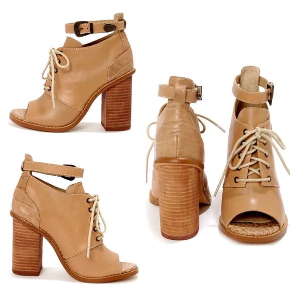 Kelsi Dagger Shoes - Kelsi Dagger Tan Leather Bina Lace Up Booties